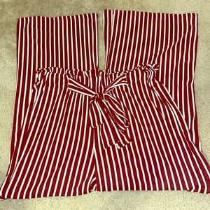 NWOT Maroon & White Striped Paperbag pants